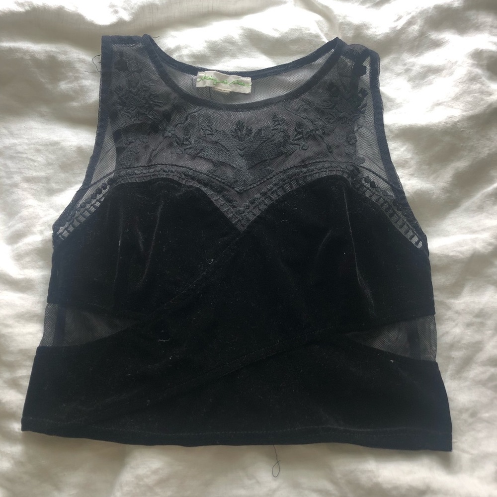 Black lace and velvet crop top